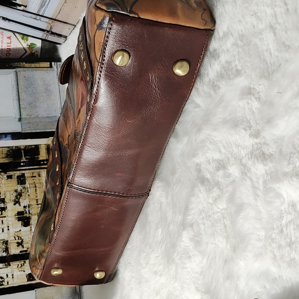 Patricia Nash Floral Painted Leather Satchel in Tan, Brown, Green, Red - Picture 10 of 15